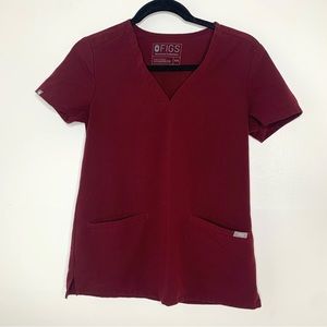 Figs Casma burgundy three pocket scrub top